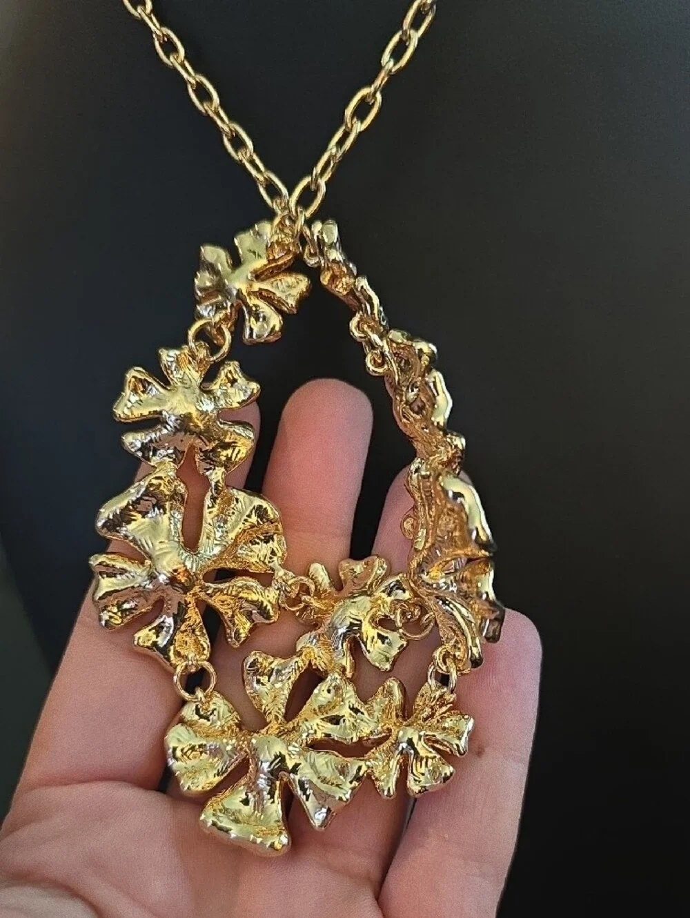 Gold-Tone Pink Floral Statement Necklace - Women Jewelry